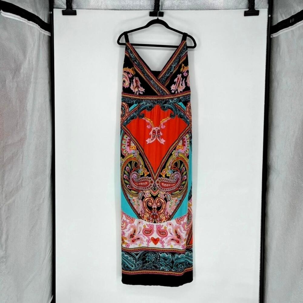 Women's Teal Orange and Black Paisley Maxi Sundress - Plus Size 22/24 - Resort